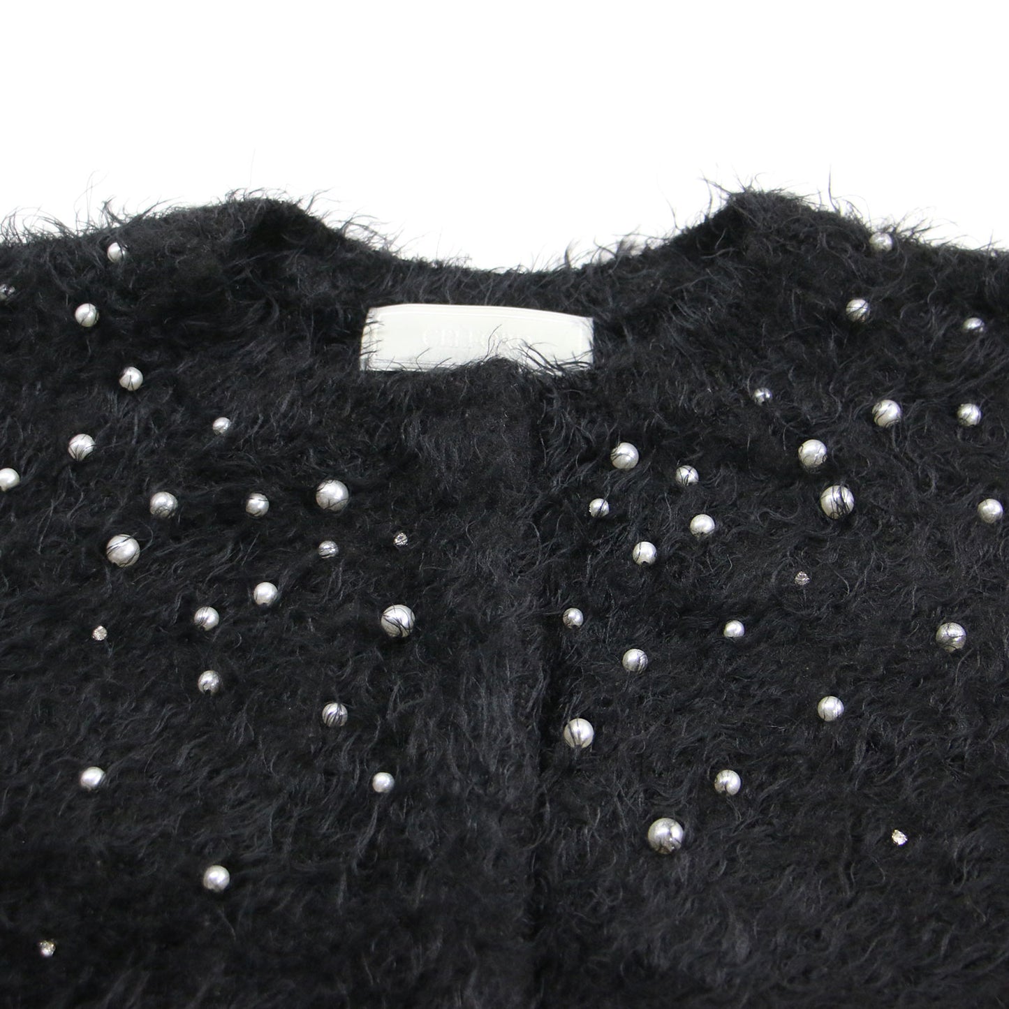 23秋冬 シャギーミックスエムベリシュメントカーディガン / プルオーバー ショート丈 クルーネック 長袖 ビジュー ボタンダウン ウール