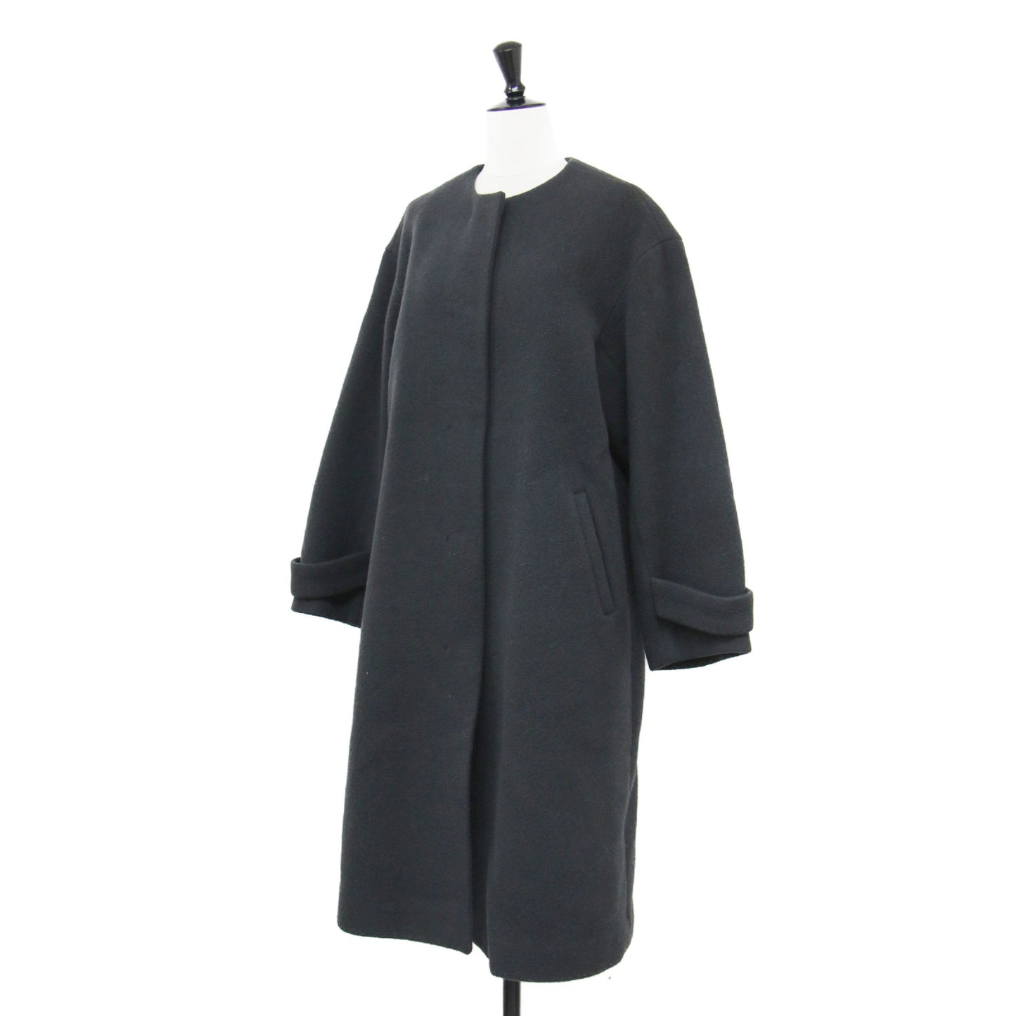 セントデールウール ノーカラー コート / SENTDALE WOOL ドロップショルダー 長袖 ボタンダウン バックスリット