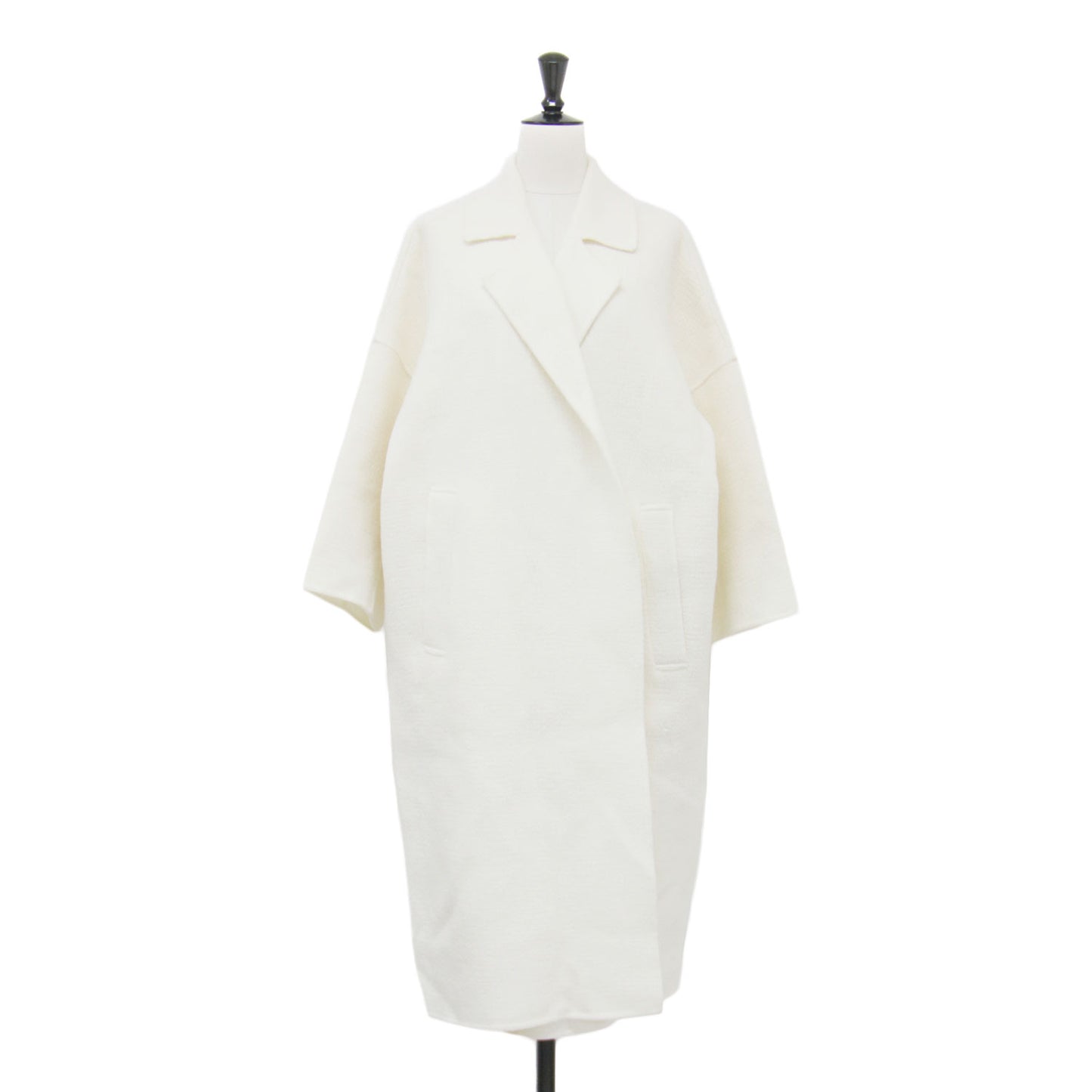 ウール チェスターコート / ガウン 長袖 ロング丈 ワイド ボタンレス ドロップショルダー