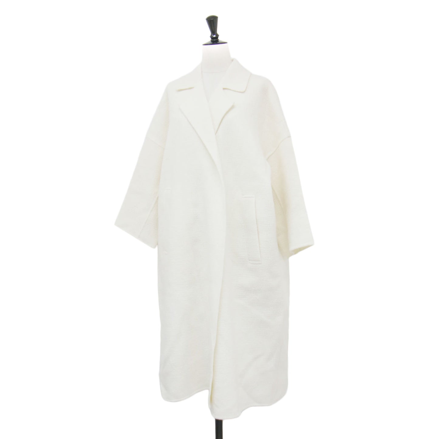 ウール チェスターコート / ガウン 長袖 ロング丈 ワイド ボタンレス ドロップショルダー