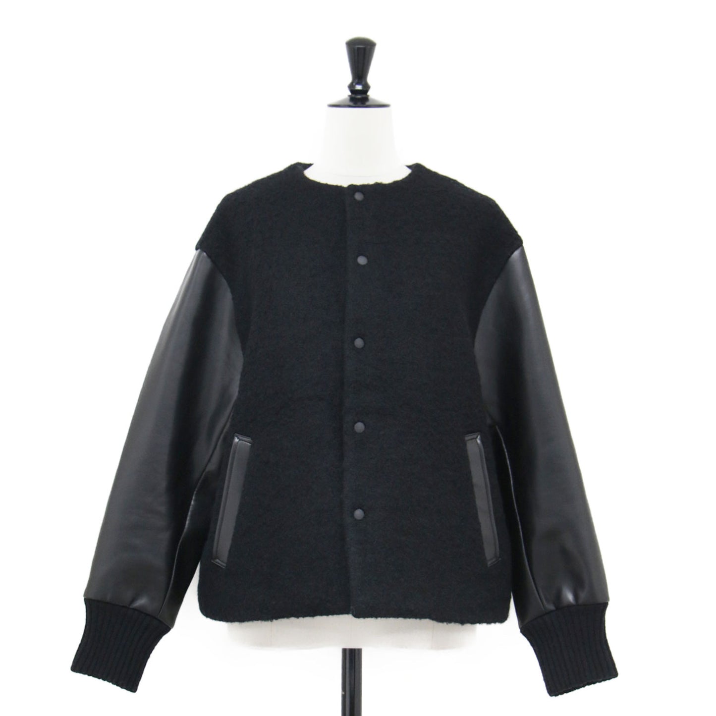 25秋冬 シープパイル ブルゾン / ジャケット 長袖 ノーカラー スナップボタン フェイクレザー