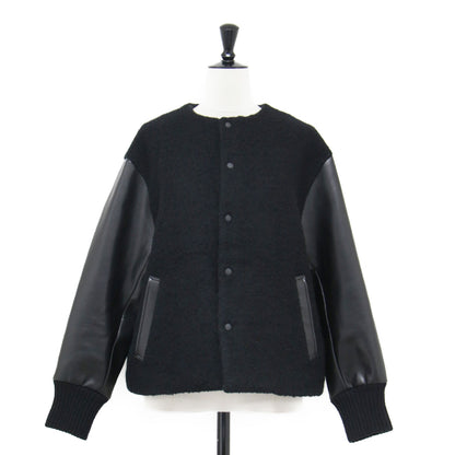 25秋冬 シープパイル ブルゾン / ジャケット 長袖 ノーカラー スナップボタン フェイクレザー