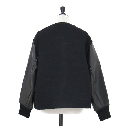 25秋冬 シープパイル ブルゾン / ジャケット 長袖 ノーカラー スナップボタン フェイクレザー