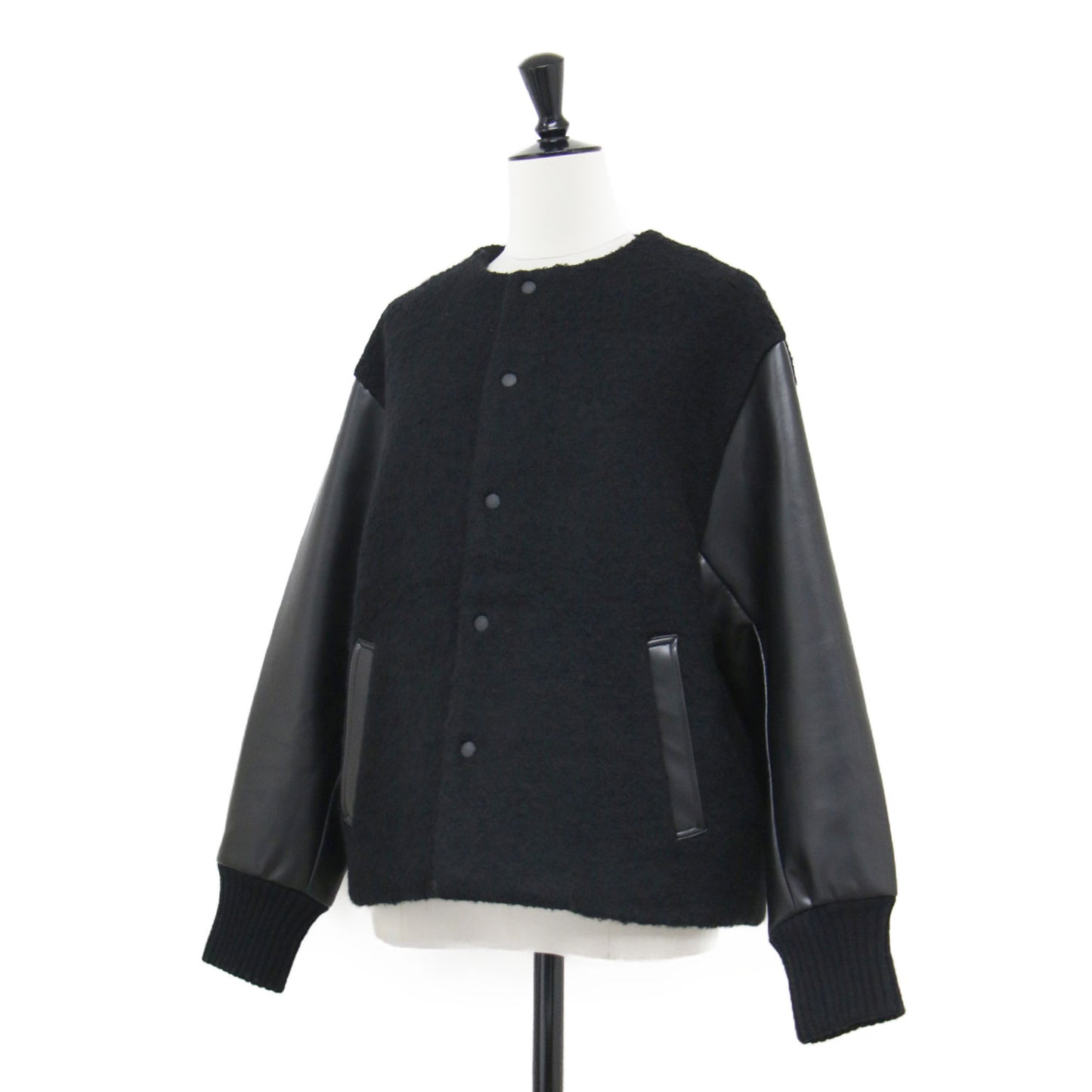 25秋冬 シープパイル ブルゾン / ジャケット 長袖 ノーカラー スナップボタン フェイクレザー
