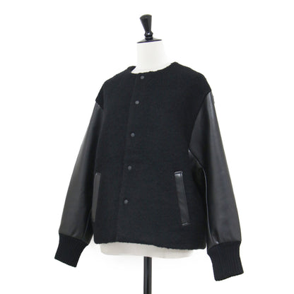 25秋冬 シープパイル ブルゾン / ジャケット 長袖 ノーカラー スナップボタン フェイクレザー