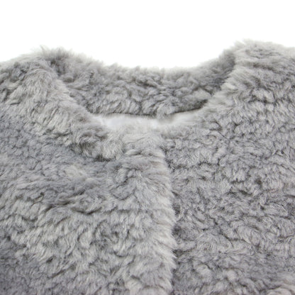 24秋冬 ランダムファー ショートベスト / ジレ クルーネック クロップド丈 パフシルエット