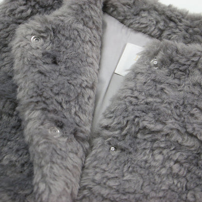 24秋冬 ランダムファー ショートベスト / ジレ クルーネック クロップド丈 パフシルエット