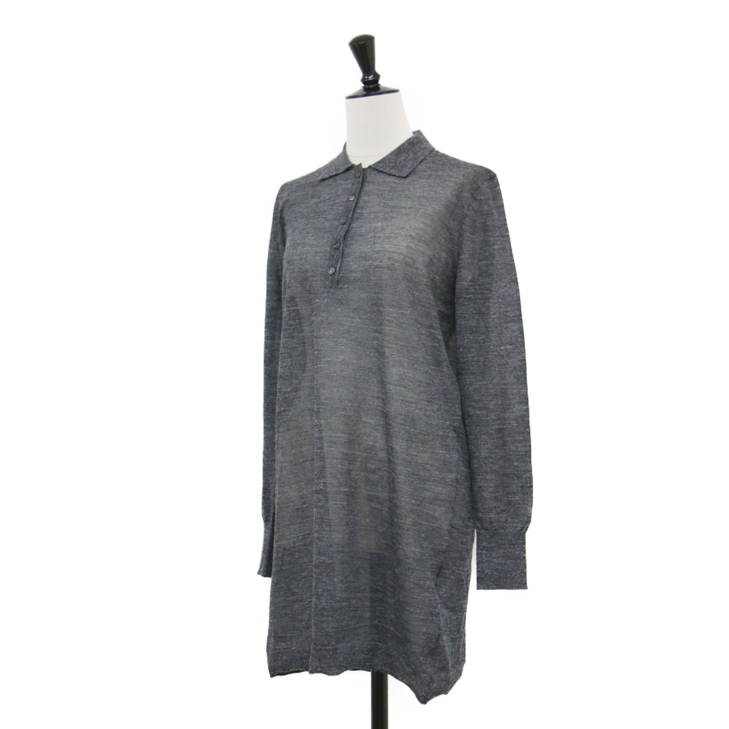 24秋冬 シアー ポロ ロングプルオーバー / チュニック 長袖 ストレート ウール