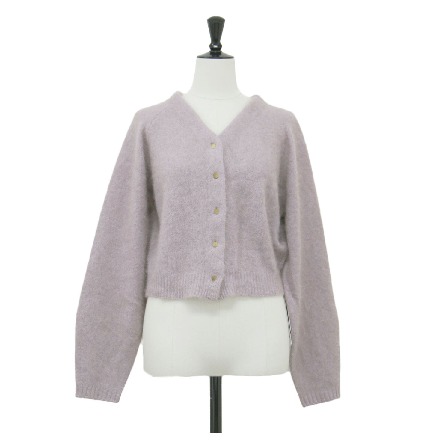 23秋冬 フラッフィー Vネック 2WAY ニット カーディガン / プルオーバー ショート丈 クルーネック 長袖 パフスリーブ 金ボタン ウール