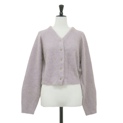 23秋冬 フラッフィー Vネック 2WAY ニット カーディガン / プルオーバー ショート丈 クルーネック 長袖 パフスリーブ 金ボタン ウール