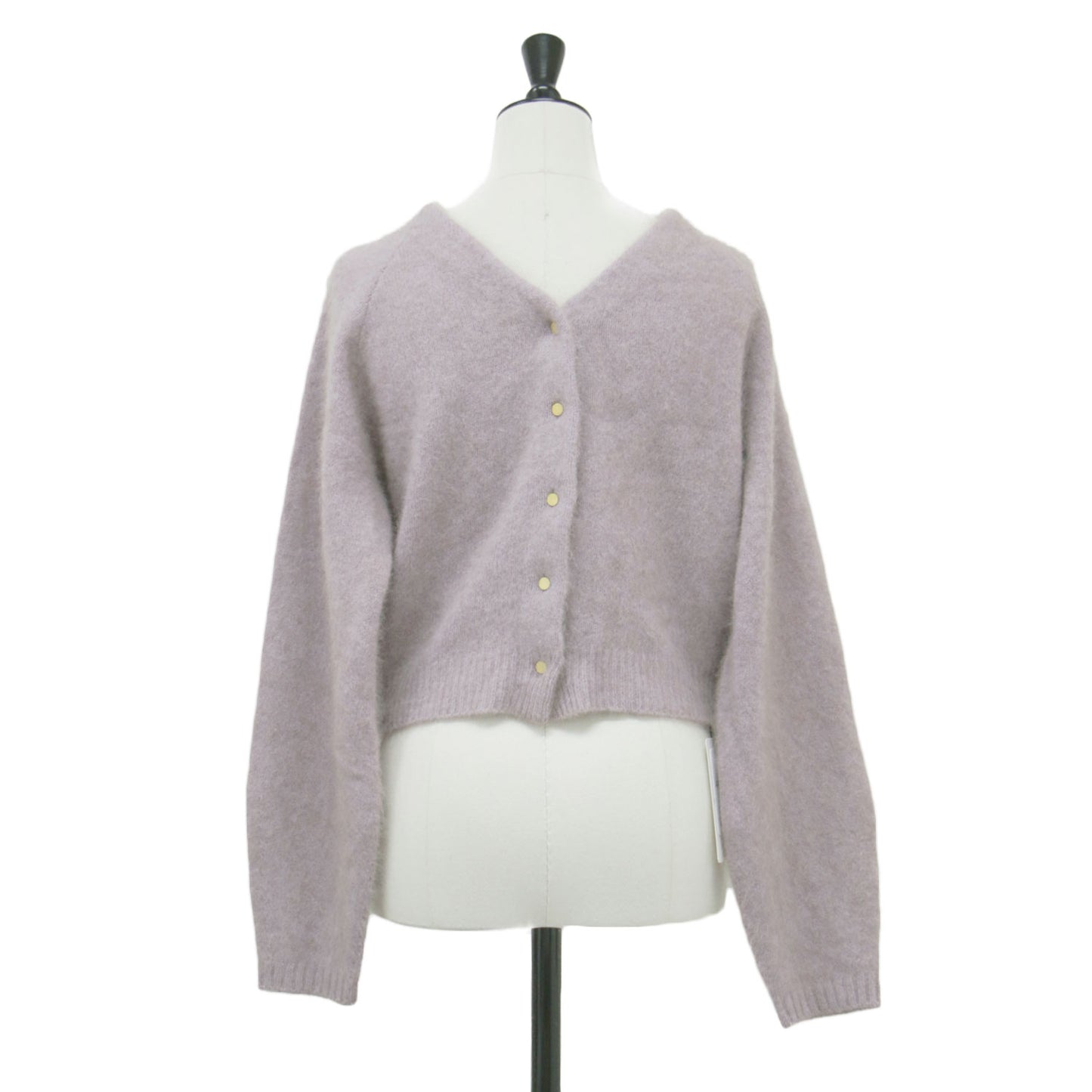 23秋冬 フラッフィー Vネック 2WAY ニット カーディガン / プルオーバー ショート丈 クルーネック 長袖 パフスリーブ 金ボタン ウール