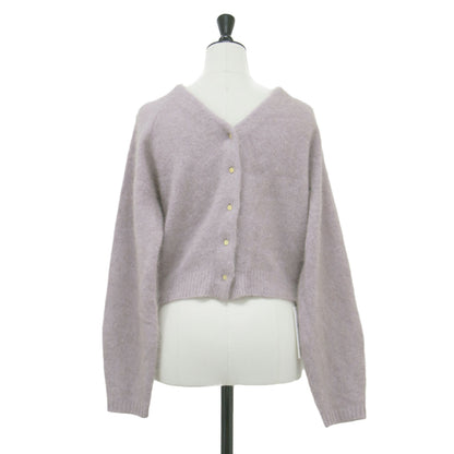 23秋冬 フラッフィー Vネック 2WAY ニット カーディガン / プルオーバー ショート丈 クルーネック 長袖 パフスリーブ 金ボタン ウール