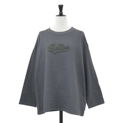 25秋冬 妄想カフェ 長袖Tシャツ / プルオーバー クルーネック ドロップショルダー コットン プリント ロゴ ネップ加工
