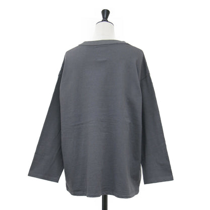 25秋冬 妄想カフェ 長袖Tシャツ / プルオーバー クルーネック ドロップショルダー コットン プリント ロゴ ネップ加工
