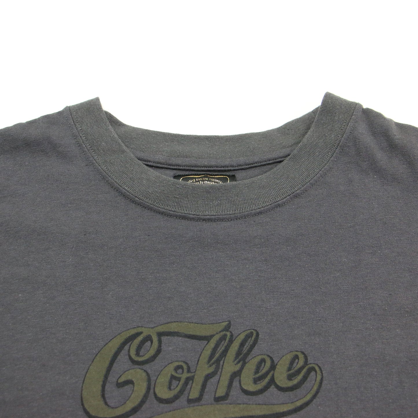 25秋冬 妄想カフェ 長袖Tシャツ / プルオーバー クルーネック ドロップショルダー コットン プリント ロゴ ネップ加工