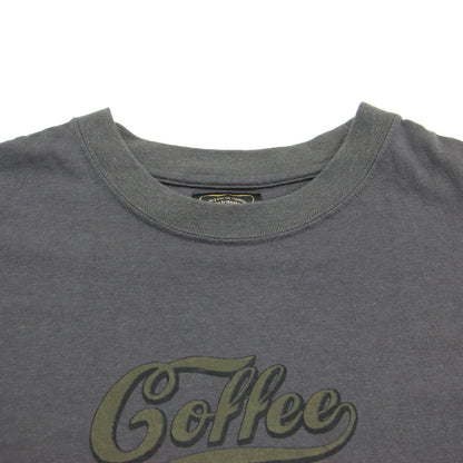 25秋冬 妄想カフェ 長袖Tシャツ / プルオーバー クルーネック ドロップショルダー コットン プリント ロゴ ネップ加工