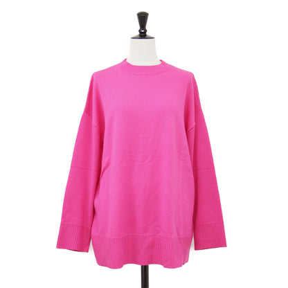 22秋冬 ウーステッドウール クルーネック プルオーバー / ニット 長袖 ミドル丈 ワイド ストレート ドロップショルダー