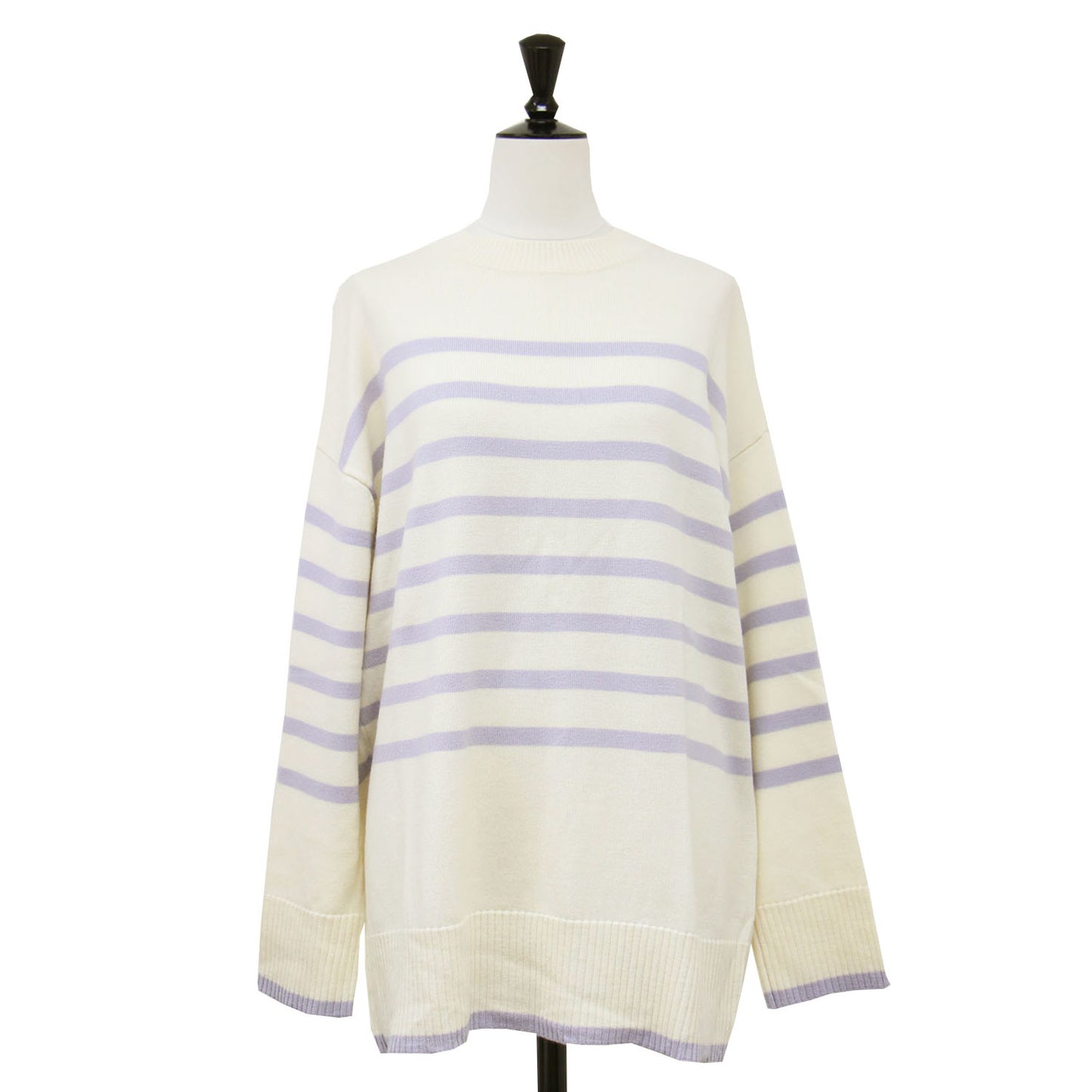 22秋冬 ウーステッドウール クルーネック プルオーバー / ニット 長袖 ミドル丈 ワイド ストレート ドロップショルダー