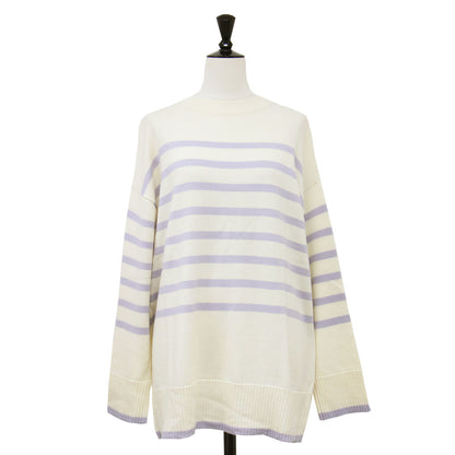 22秋冬 ウーステッドウール クルーネック プルオーバー / ニット 長袖 ミドル丈 ワイド ストレート ドロップショルダー