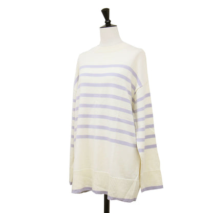 22秋冬 ウーステッドウール クルーネック プルオーバー / ニット 長袖 ミドル丈 ワイド ストレート ドロップショルダー