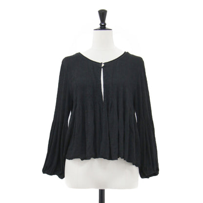 リネン 1B フレア ワイドスリーブ ボレロ / カーディガン 長袖 クルーネック リブ ギャザー