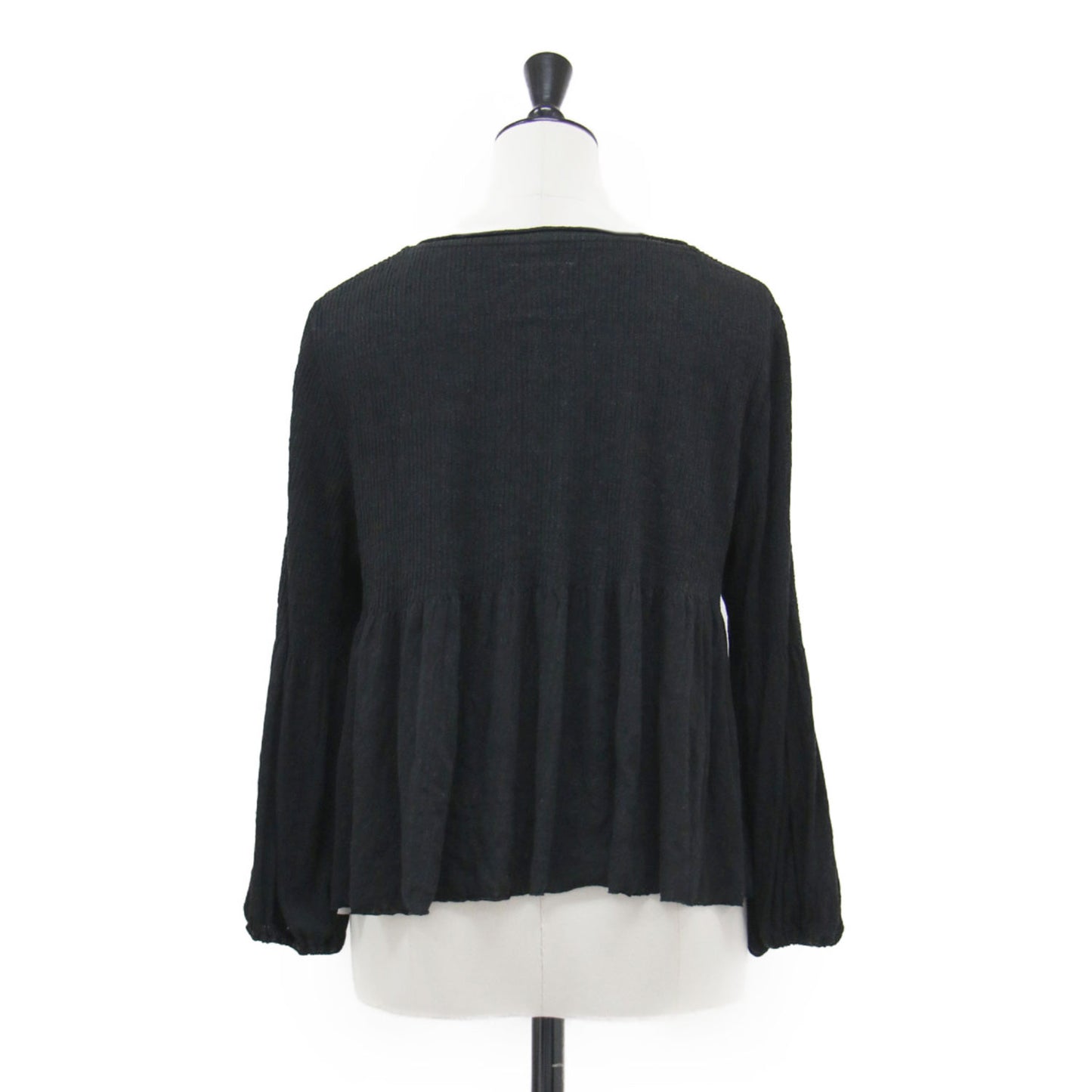 リネン 1B フレア ワイドスリーブ ボレロ / カーディガン 長袖 クルーネック リブ ギャザー