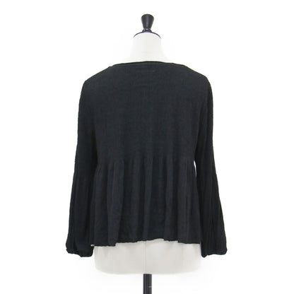 リネン 1B フレア ワイドスリーブ ボレロ / カーディガン 長袖 クルーネック リブ ギャザー