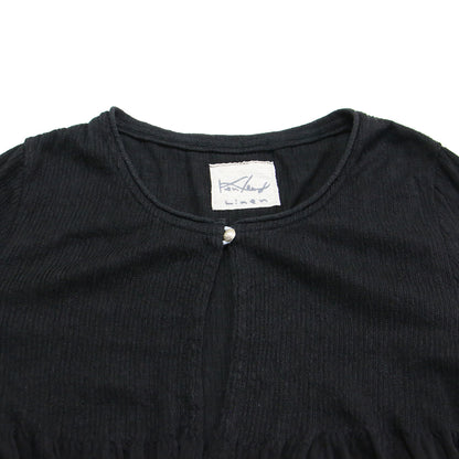 リネン 1B フレア ワイドスリーブ ボレロ / カーディガン 長袖 クルーネック リブ ギャザー