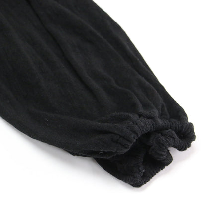 リネン 1B フレア ワイドスリーブ ボレロ / カーディガン 長袖 クルーネック リブ ギャザー