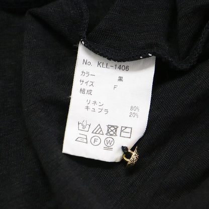 リネン 1B フレア ワイドスリーブ ボレロ / カーディガン 長袖 クルーネック リブ ギャザー