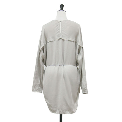 24秋冬 シルク ラウンドヘム Tブラウス / GENTLE SILK 長袖 クルーネック チュニック丈 サテン リボン ウォッシャブル