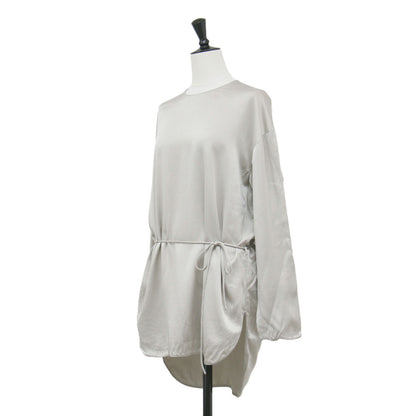 24秋冬 シルク ラウンドヘム Tブラウス / GENTLE SILK 長袖 クルーネック チュニック丈 サテン リボン ウォッシャブル
