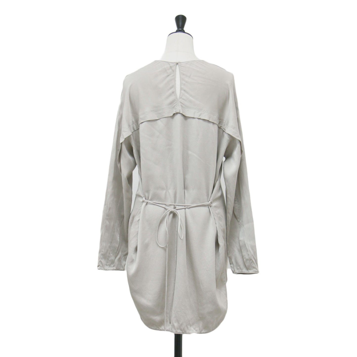 24秋冬 シルク ラウンドヘム Tブラウス / GENTLE SILK 長袖 クルーネック チュニック丈 サテン リボン ウォッシャブル