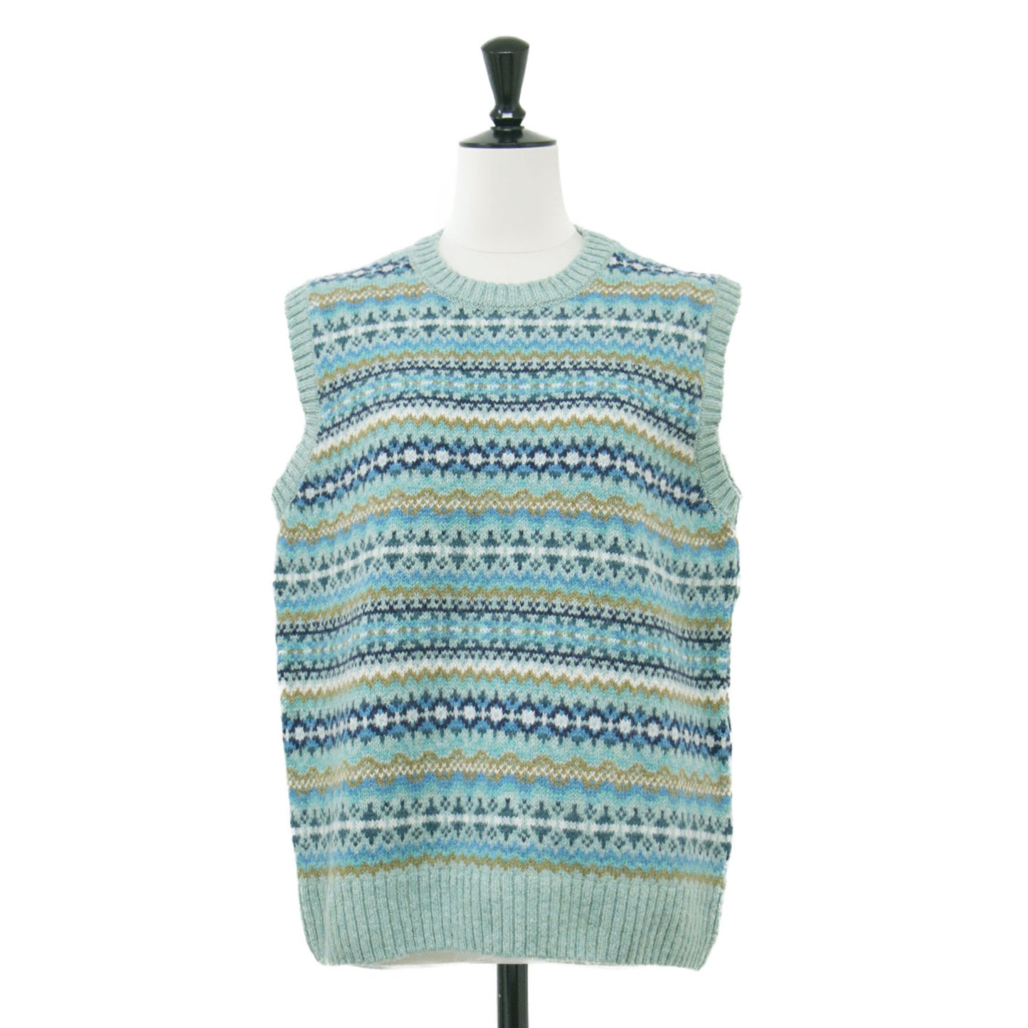 総柄 クルーネック ベスト / CREW NECK Vest プルオーバー ノースリーブ ウール