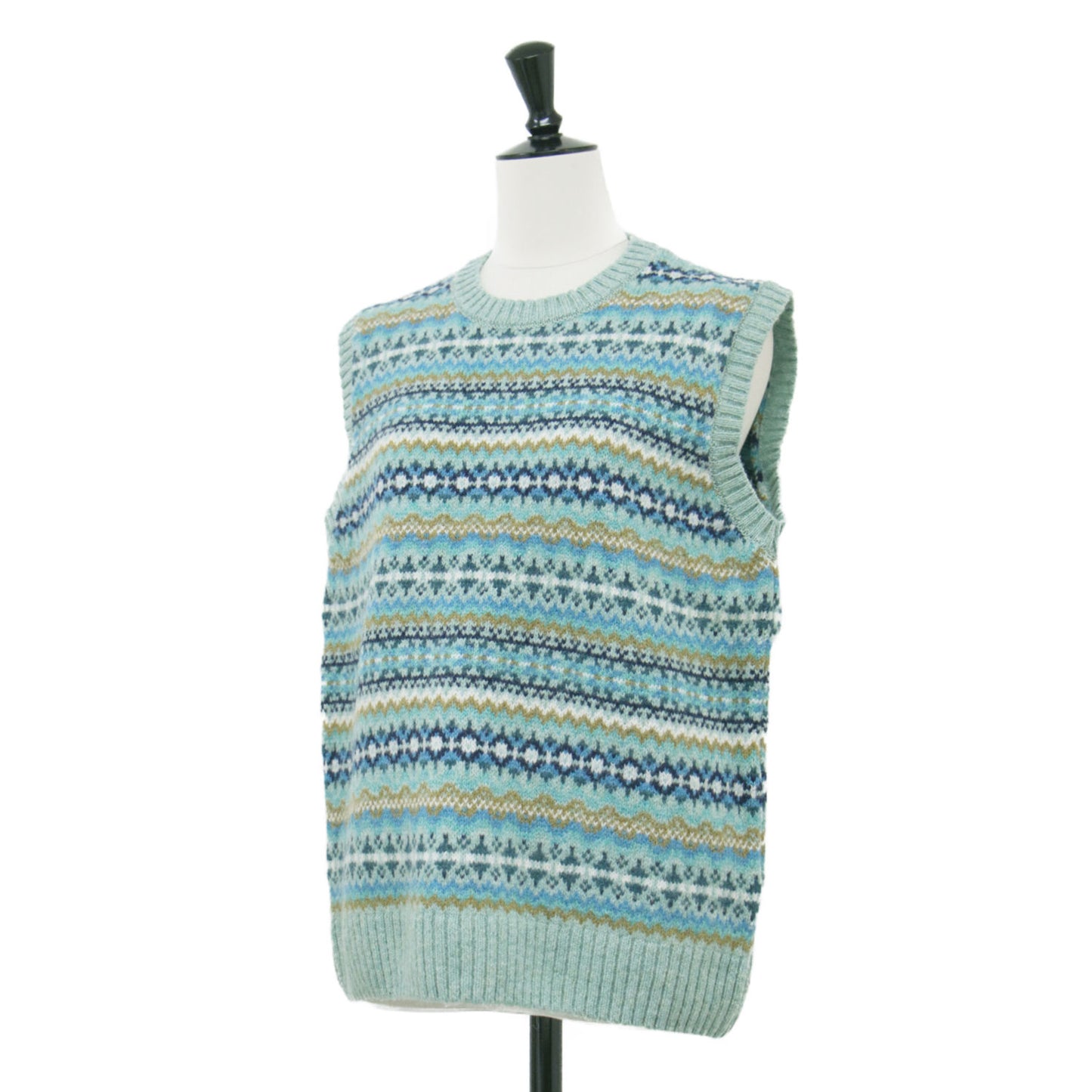 総柄 クルーネック ベスト / CREW NECK Vest プルオーバー ノースリーブ ウール