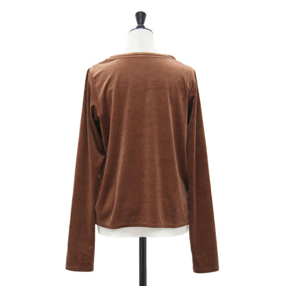 24秋冬 ベロア ロングスリーブ プルオーバー / カットソー クルーネック コンパクト ストレッチ
