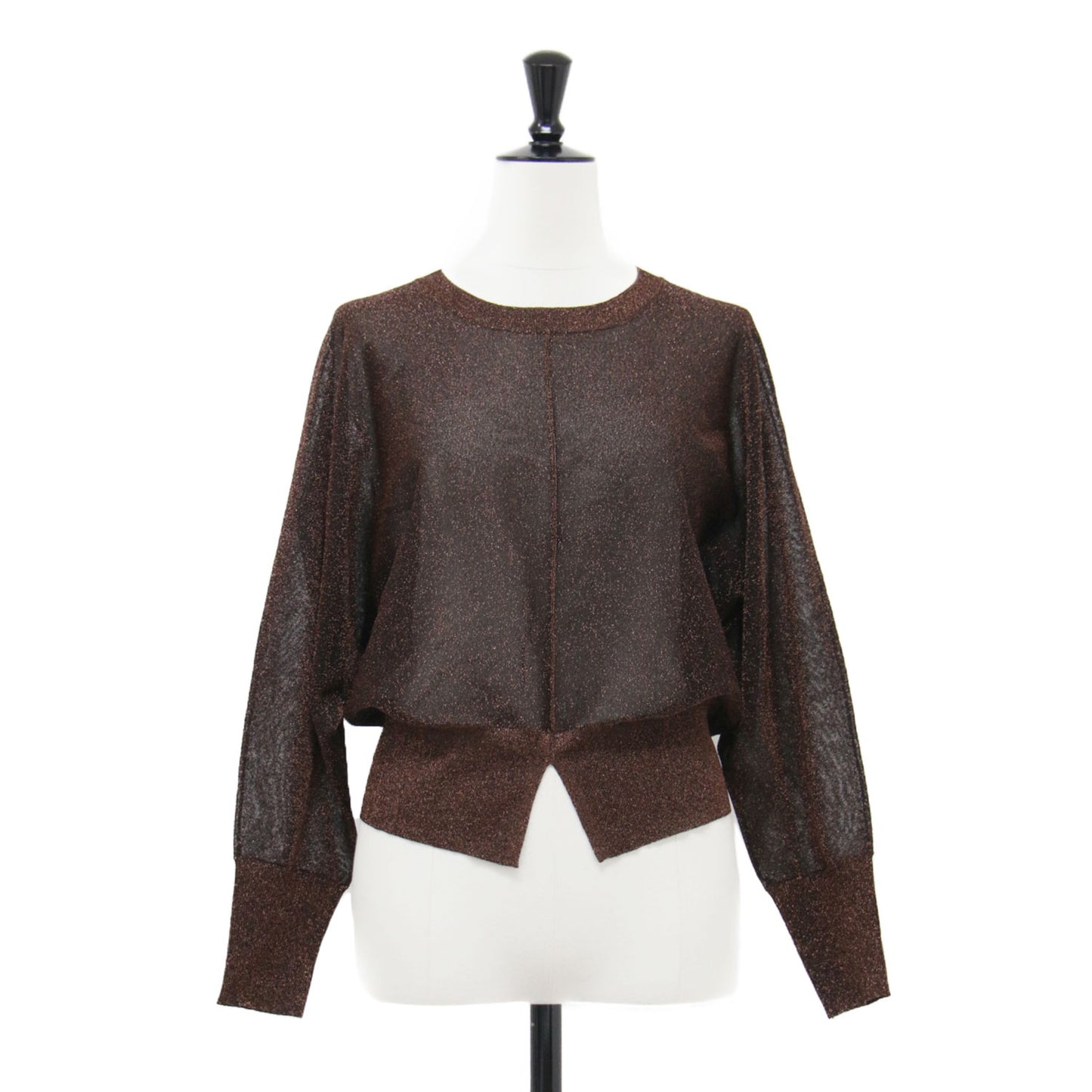 25秋冬 シアーラメ クルーネック プルオーバー / ニット 長袖 クロップド丈 スリット