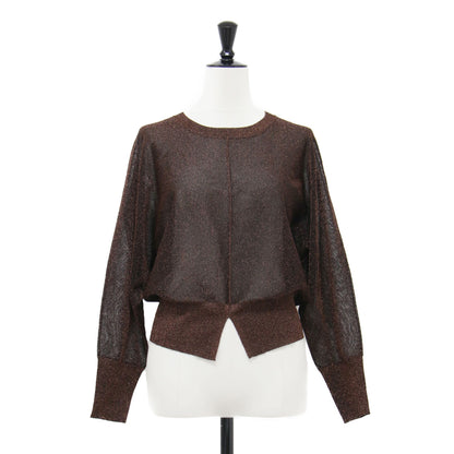 25秋冬 シアーラメ クルーネック プルオーバー / ニット 長袖 クロップド丈 スリット