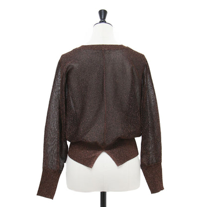 25秋冬 シアーラメ クルーネック プルオーバー / ニット 長袖 クロップド丈 スリット