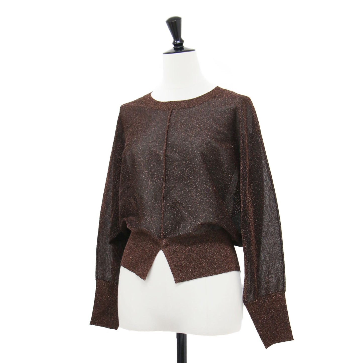 25秋冬 シアーラメ クルーネック プルオーバー / ニット 長袖 クロップド丈 スリット
