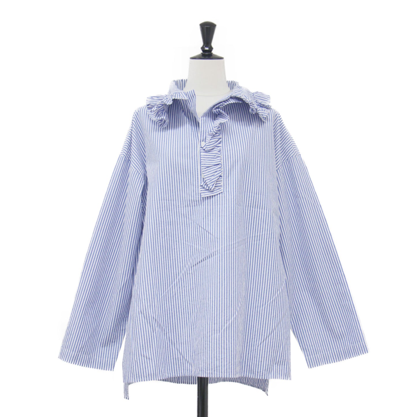 25春夏 コットン タイプライター プルオーバー シャツ / シャツ 長袖 フリルカラー ストライプ柄