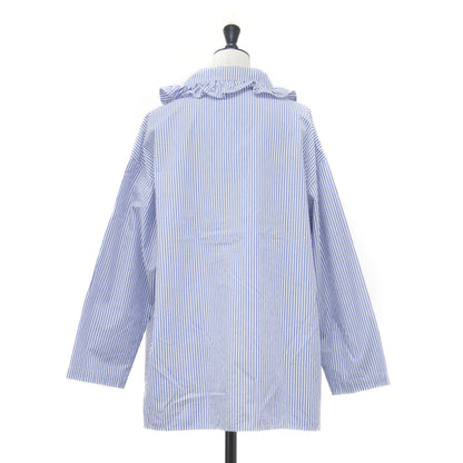 25春夏 コットン タイプライター プルオーバー シャツ / シャツ 長袖 フリルカラー ストライプ柄