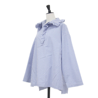 25春夏 コットン タイプライター プルオーバー シャツ / シャツ 長袖 フリルカラー ストライプ柄