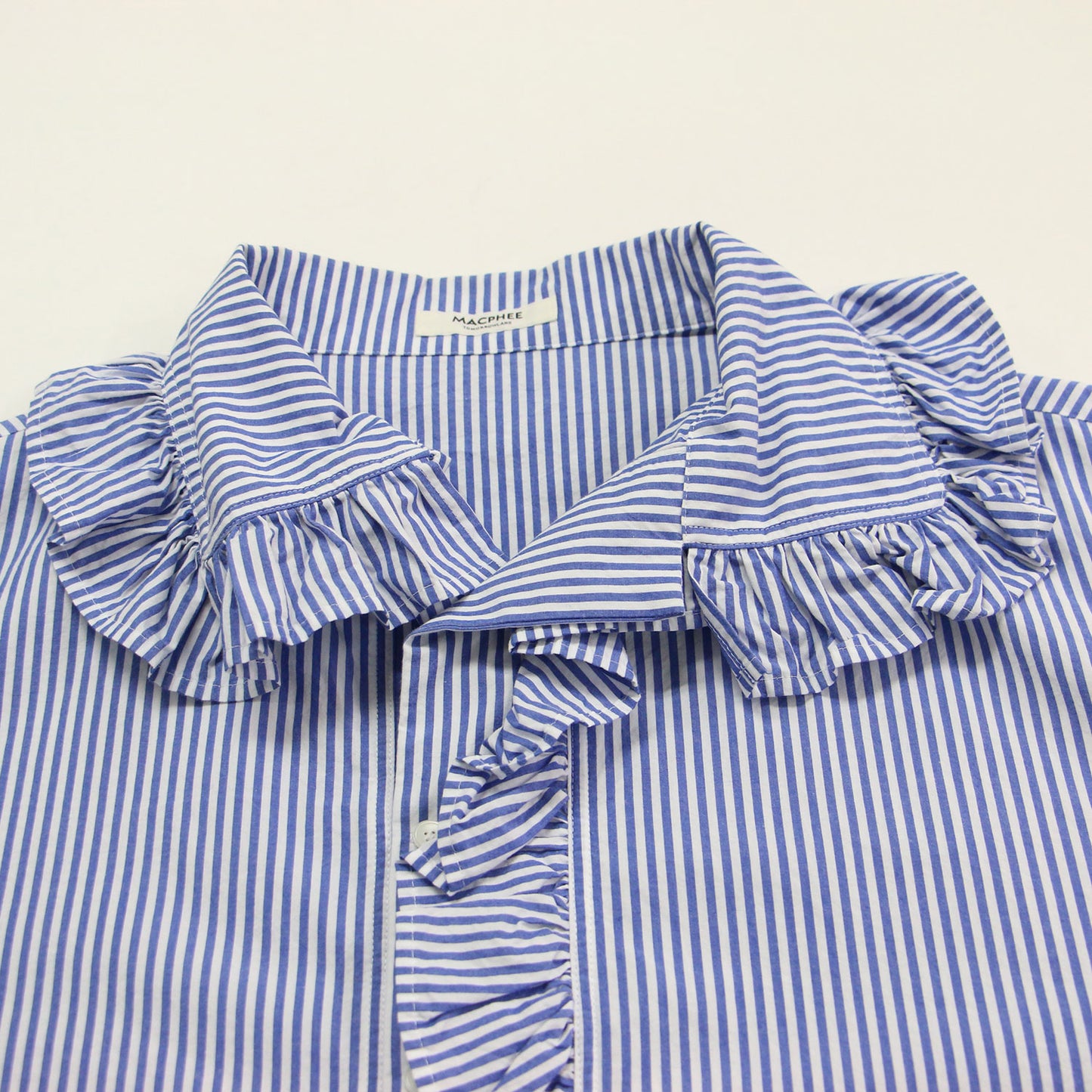 25春夏 コットン タイプライター プルオーバー シャツ / シャツ 長袖 フリルカラー ストライプ柄