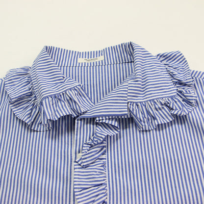 25春夏 コットン タイプライター プルオーバー シャツ / シャツ 長袖 フリルカラー ストライプ柄