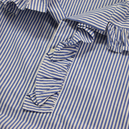 25春夏 コットン タイプライター プルオーバー シャツ / シャツ 長袖 フリルカラー ストライプ柄