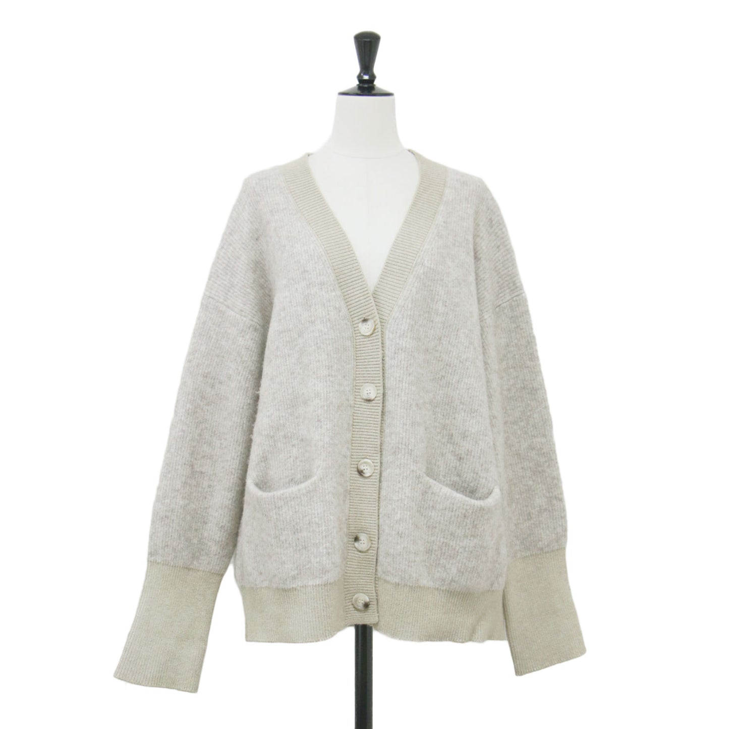 シャギー モヘア ニット カーディガン / 長袖 Vネック バイカラー オーバーサイズ