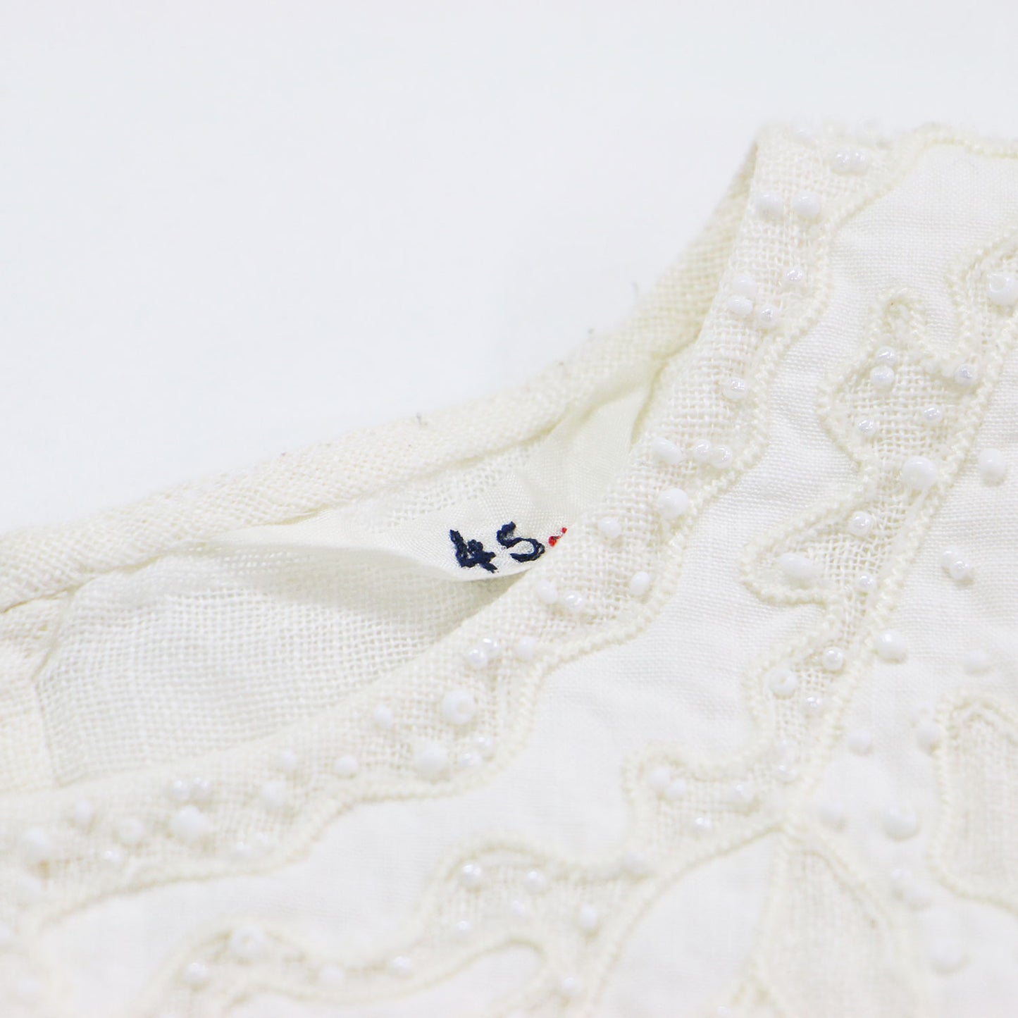 リネン 花柄 刺繍 ビーズ ブラウス / プルオーバー クルーネック ノースリーブ フレア