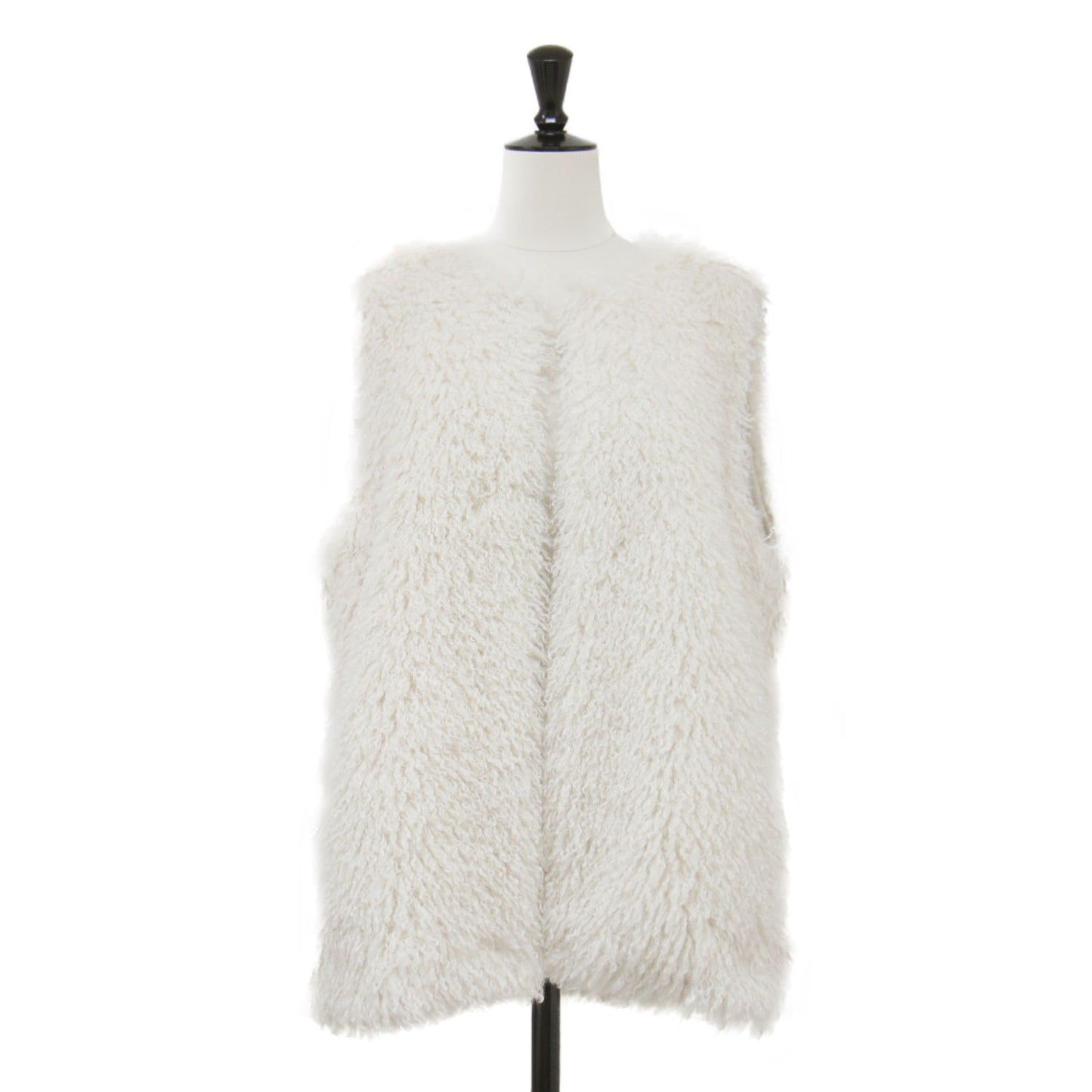 22秋冬 プードルファー クルーネック ジレ / ベスト ノースリーブ ミドル丈 フェイクファー