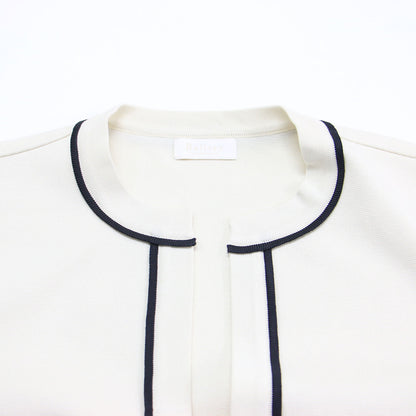 24秋冬 ミラノリブ クルーネックカーディガン / クルーネック 長袖 ショート丈 ボタンレス タック グログランテープ